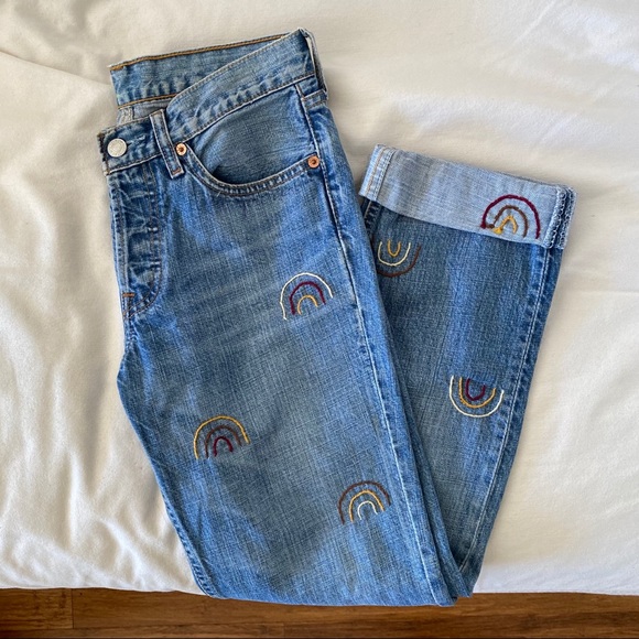 ONE OF A KIND LEVI HAND EMBROIDERED RAINBOW JEANS - Picture 12 of 16